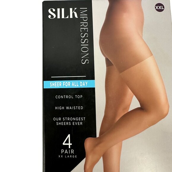 Silk Impressions Sheer Control Top Tights XXL Coffee Bean High Waisted 4-Pack - Picture 2 of 10